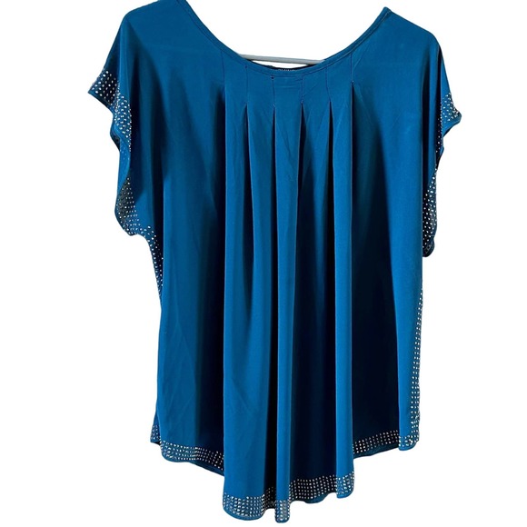 Moroccan Blue Scoop Neck Blouse  SMALL - Picture 3 of 6